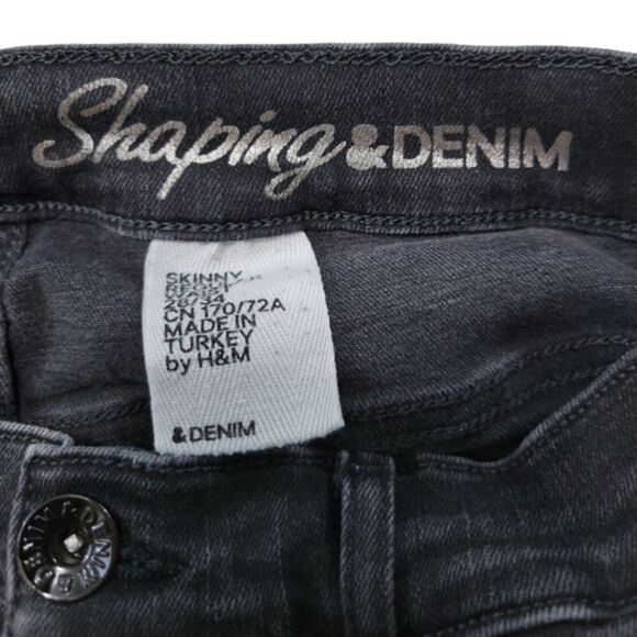 Shaping &Denim By H&M Jeans Size 28 W24"xL32.5" Skinny Jeans Stretch Black Denim - Picture 6 of 6